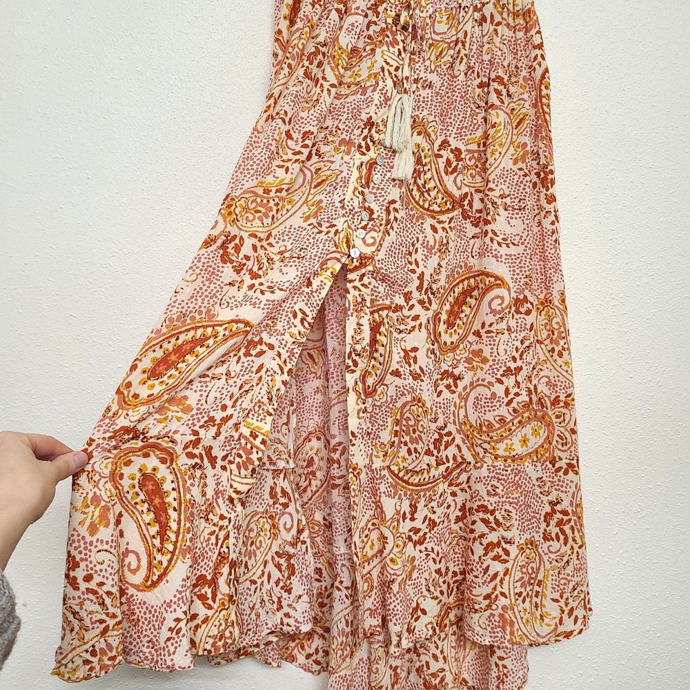 Cynthia Rowley XL Orange Cream Rayon Flowy Elastic Waist Maxi Skirt Boho Resort - Picture 5 of 11